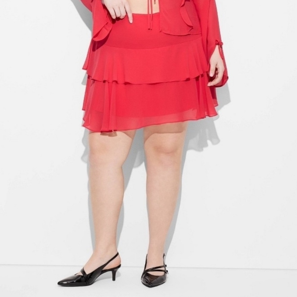 Wild Fable Women's Tiered Chiffon Mini A-Line Skirt Red High Rise Pull-On 2X